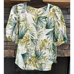 Women’s SIGRID OLSEN Linen Blend Leave Print Shirt Size S *C5